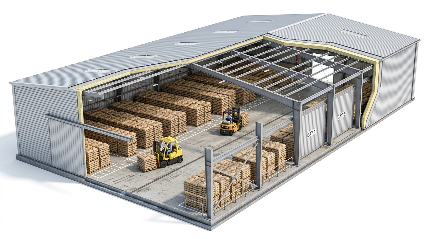 3D Isometric Structural Cutaway of Wheat Warehouse